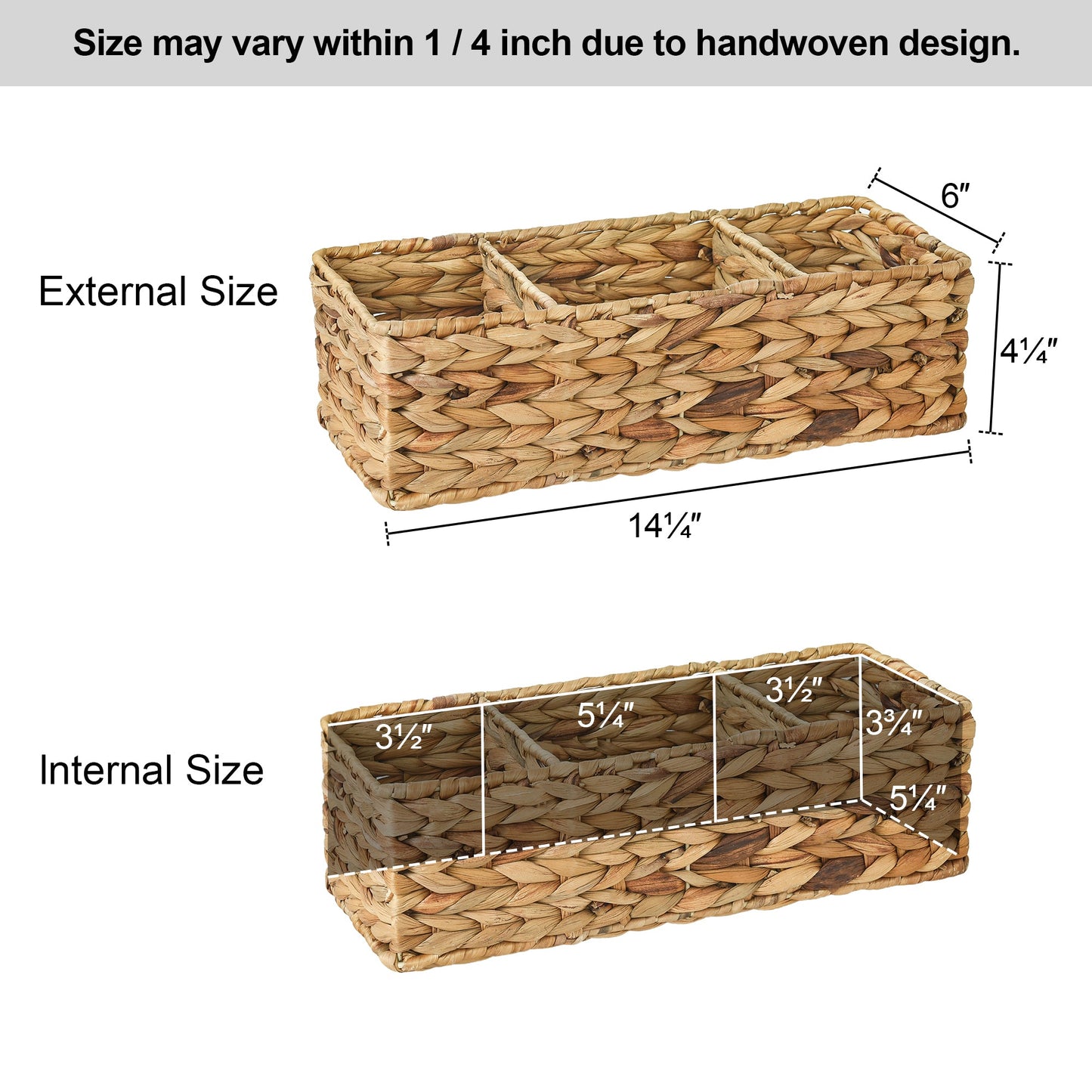 Wicker Toilet Basket Tank Topper, 3-Section Storage Baskets, 2-Pack