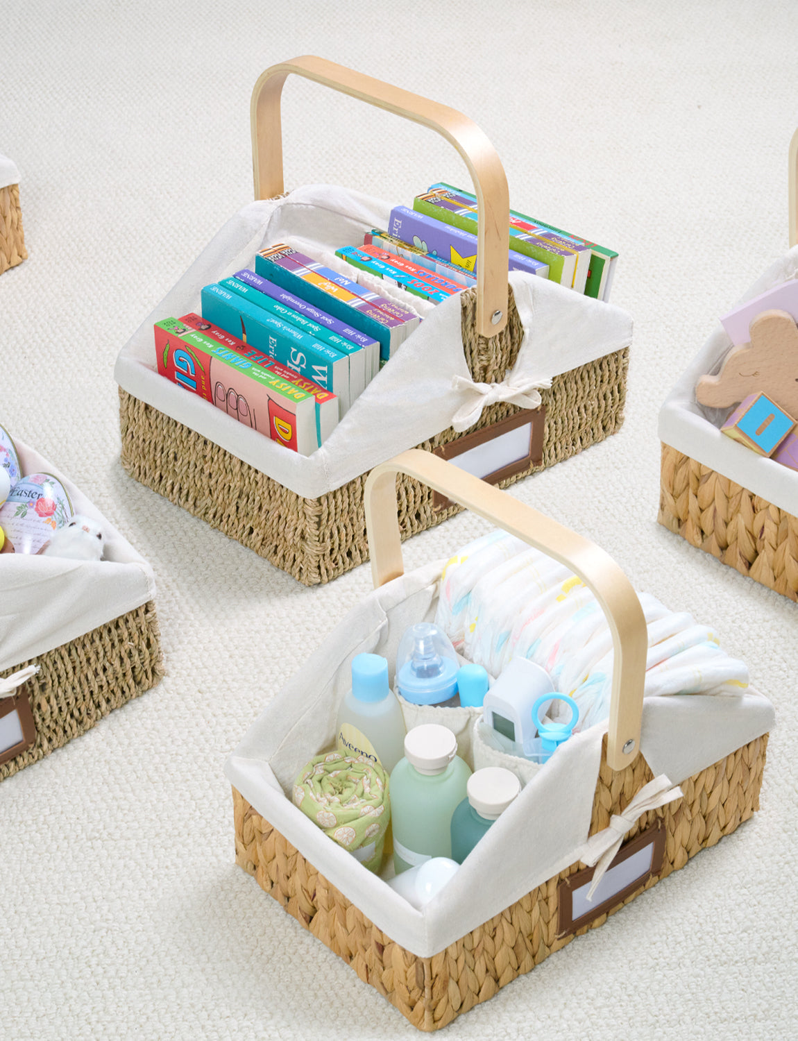Wicker Diaper Caddy Organizer, Baby Diaper Caddy Basket with Liner
