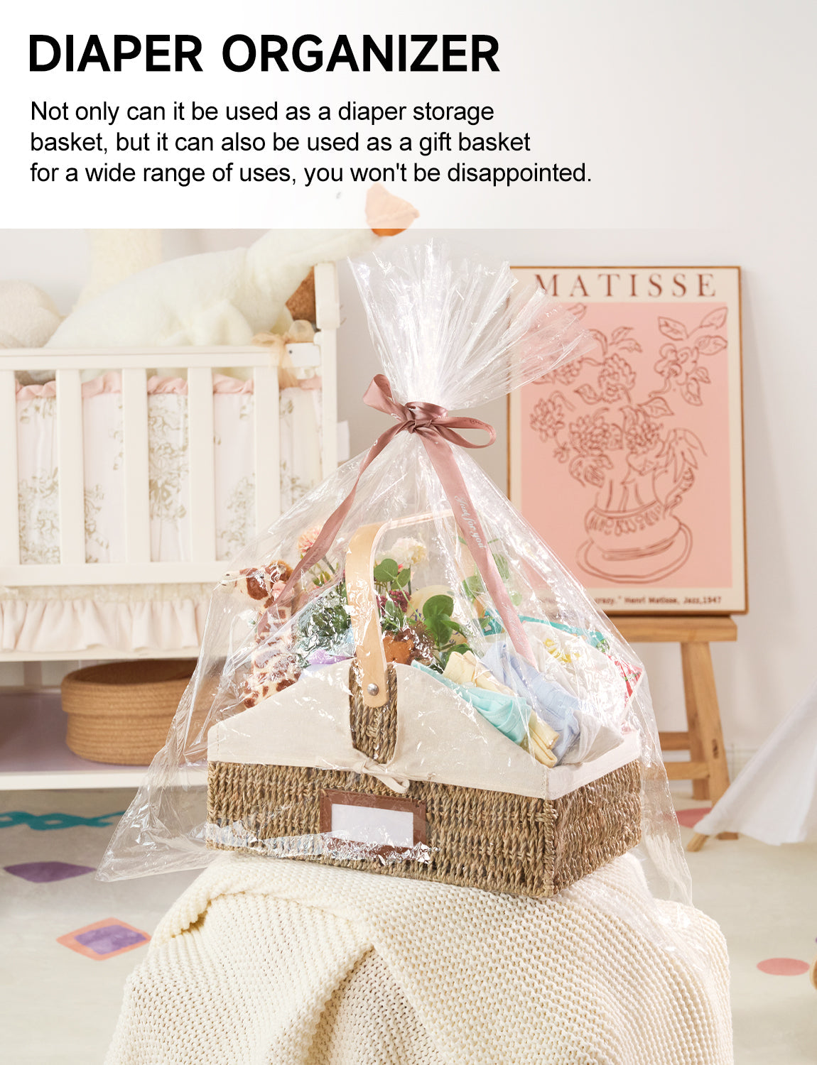 Wicker Diaper Caddy Organizer, Baby Diaper Caddy Basket with Liner