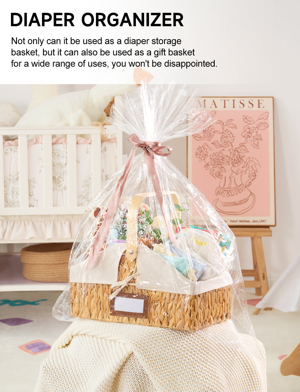 Wicker Diaper Caddy Organizer, Baby Diaper Caddy Basket with Liner