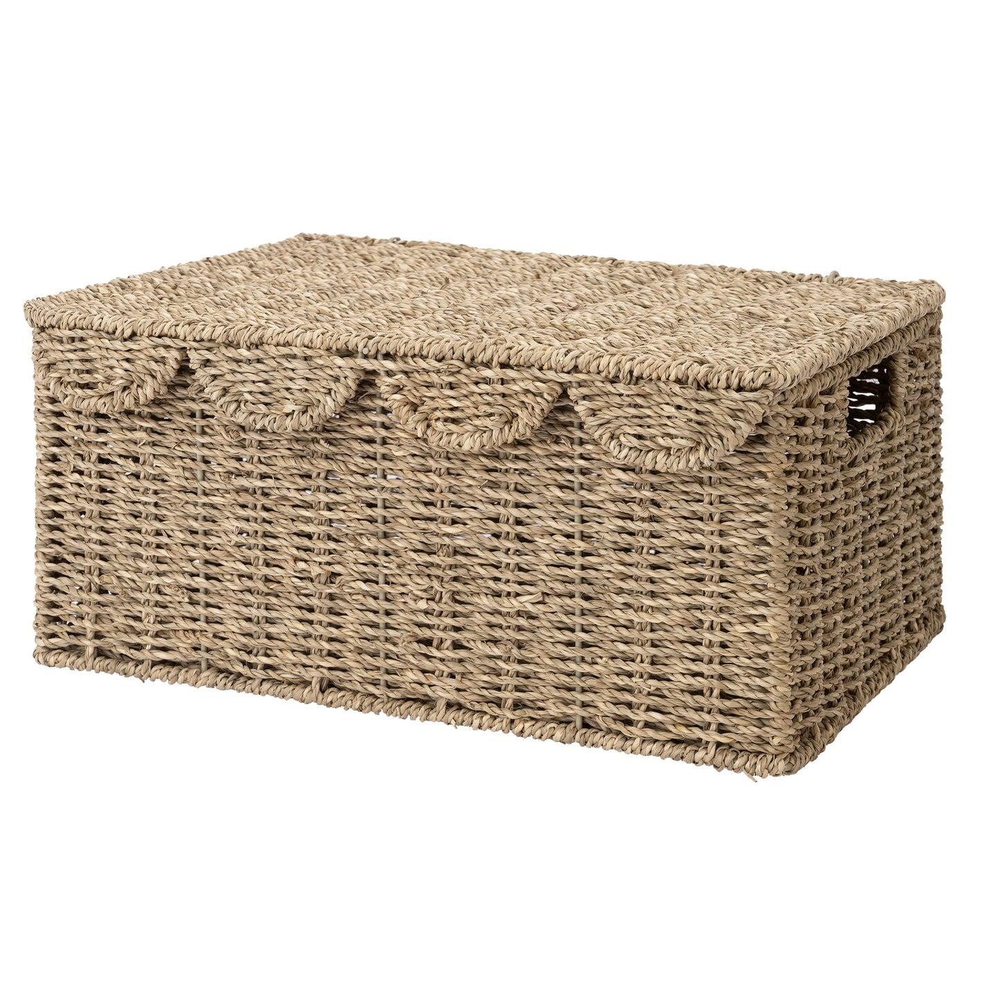Scalloped Edge Wicker Basket with Lid