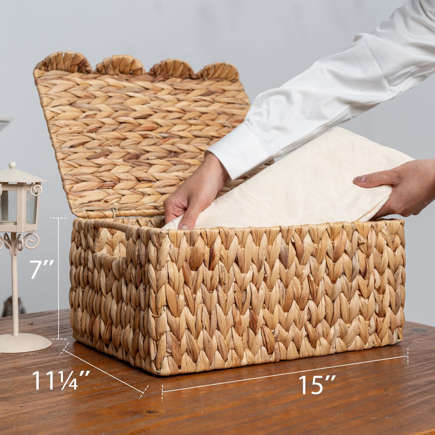 Scalloped Edge Wicker Basket with Lid