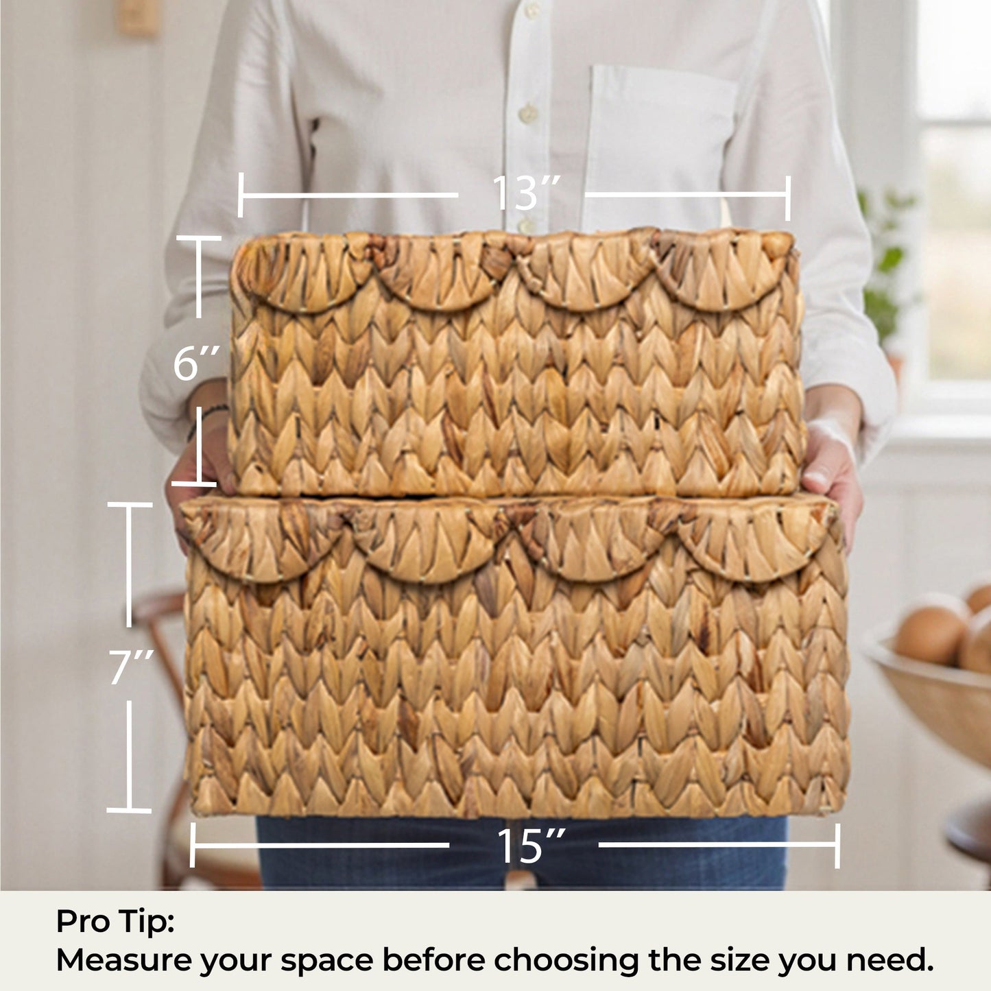 Scalloped Edge Wicker Basket with Lid