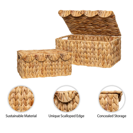 Scalloped Edge Wicker Basket with Lid